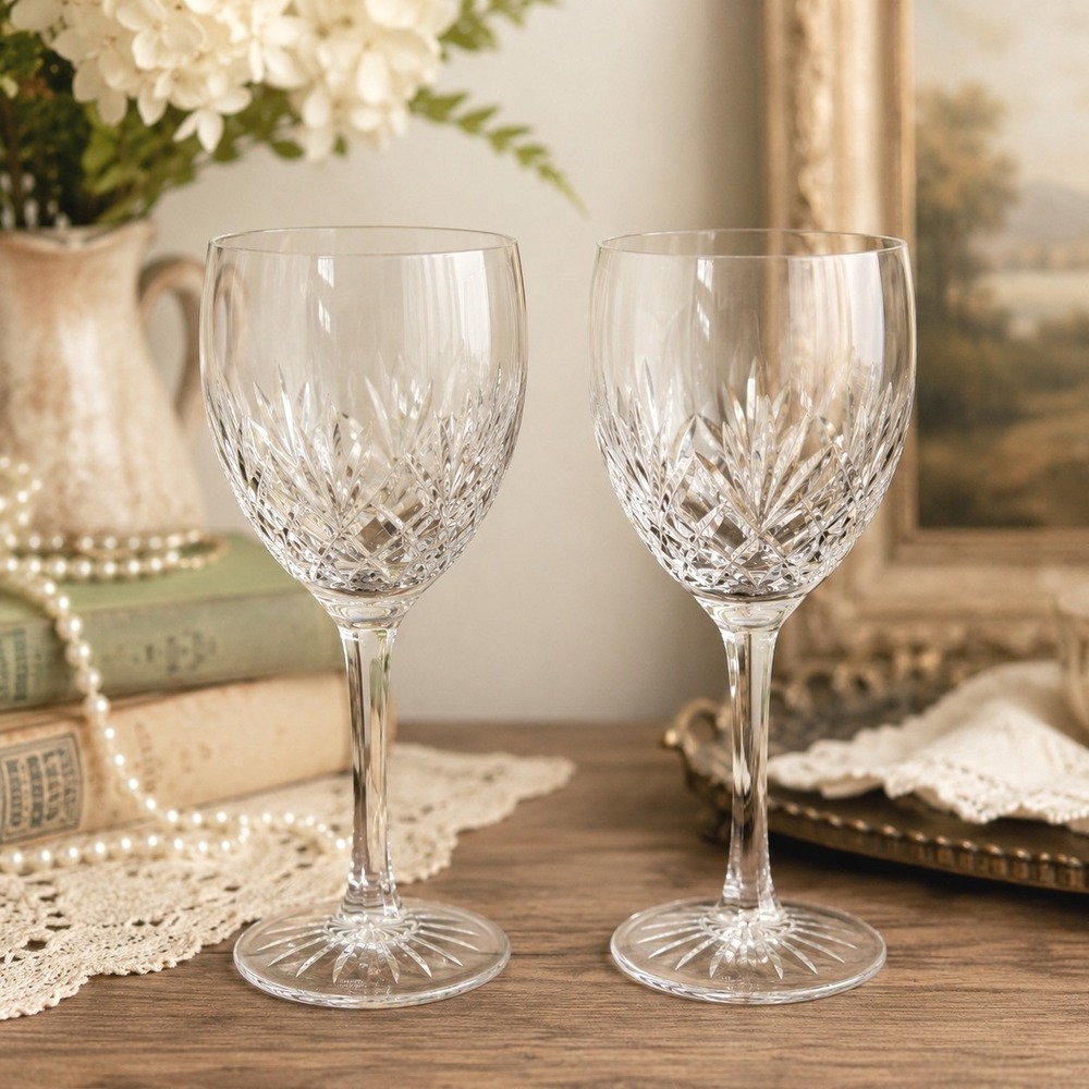 Vintage Edinburgh Crystal Vienna Wine Glasses Scotland Cut Crystal 7.5" Set of 2